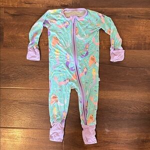Little Sleepies Mint Mermaid Print One-Piece Zippies with Lavender Trim